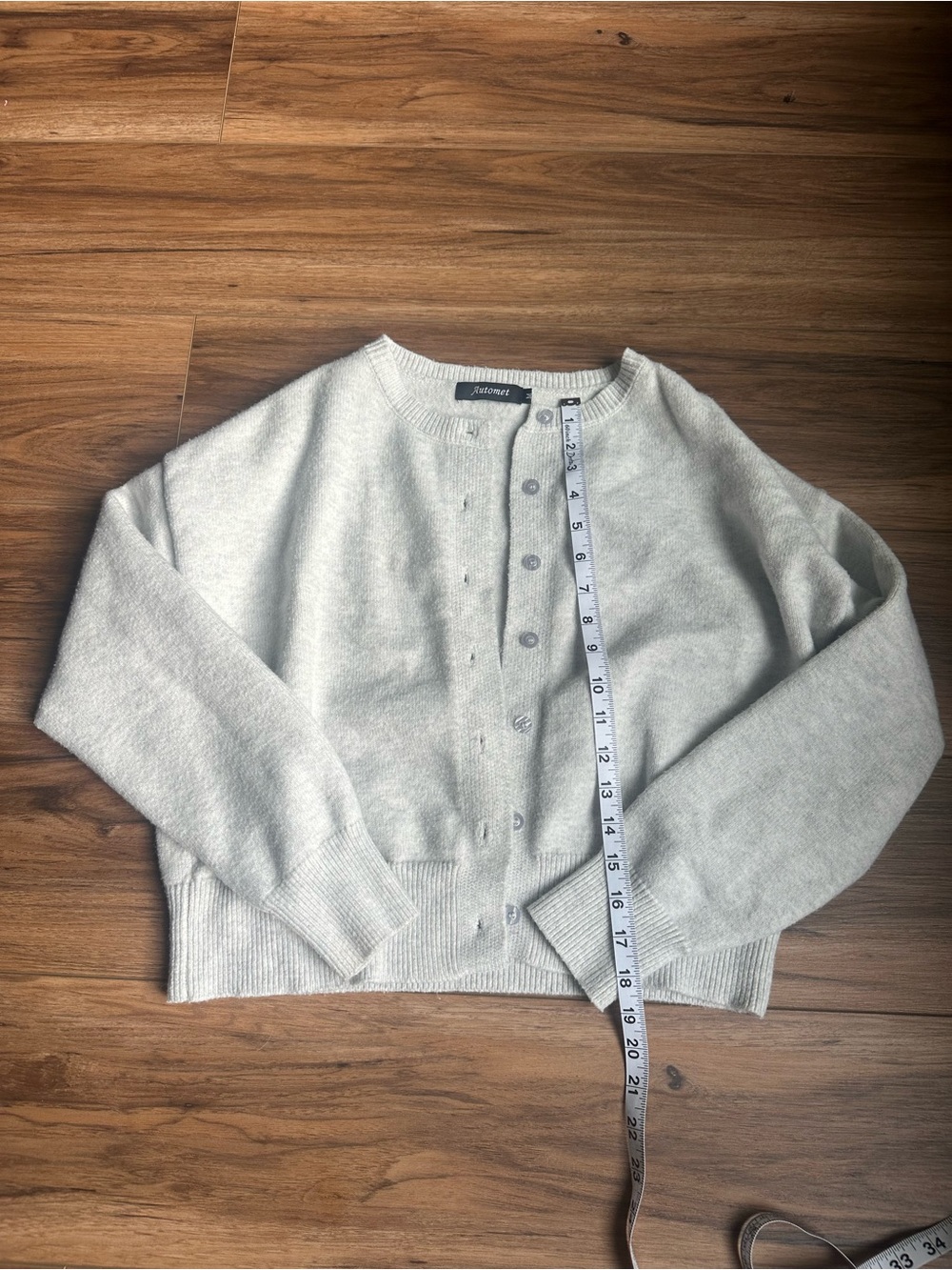 Light Gray Button-Front Crewneck Cardigan - Picture 2 of 3